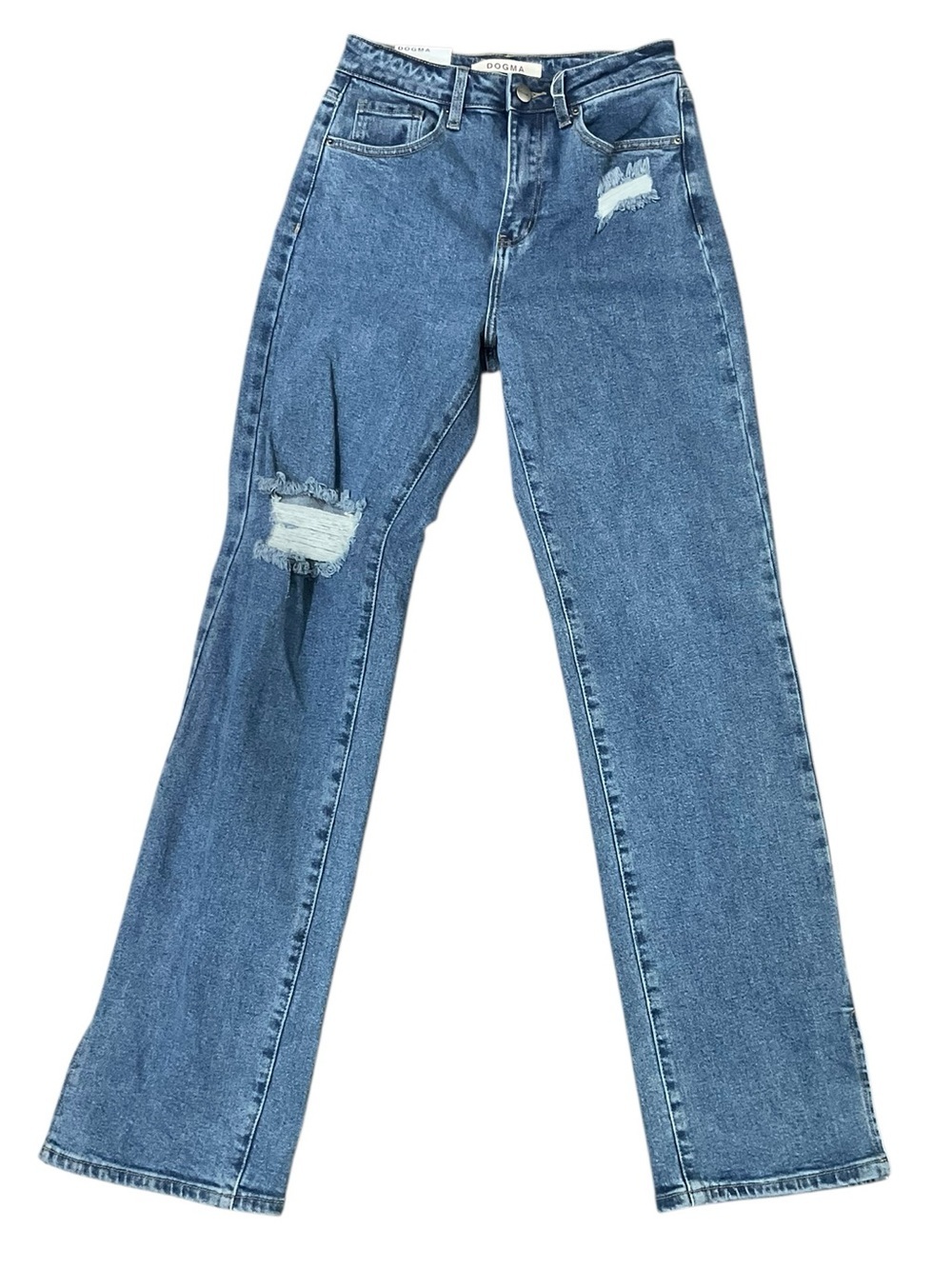 Dogma Women's Blue Straight-Leg Distressed Jeans